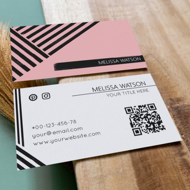 Cartão De Visita Linhas de abstrato preto e rosa, femininas urbanas (Criador carregado)