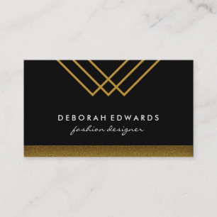 Cartão De Visita Linhas Douradas geométricas com Trilha Preta e Dou