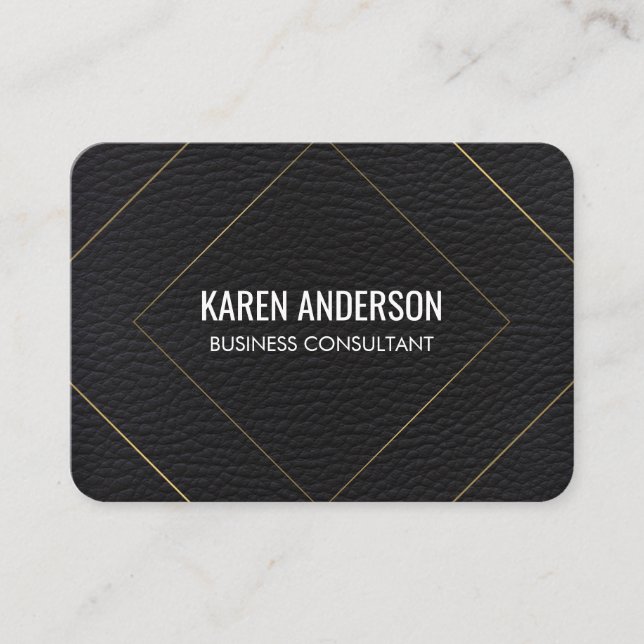 Cartão De Visita Linhas Douradas na moda/Couro Negra (Frente)
