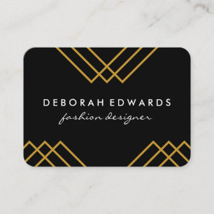 Cartão De Visita Linhas Geométricas Douradas Simples Pretas