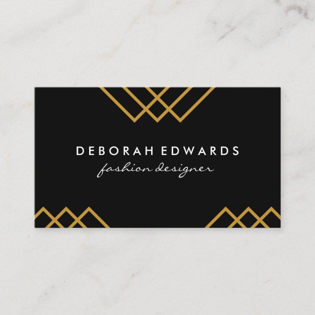 Cartão De Visita Linhas Geométricas Douradas Simples Pretas (Frente)