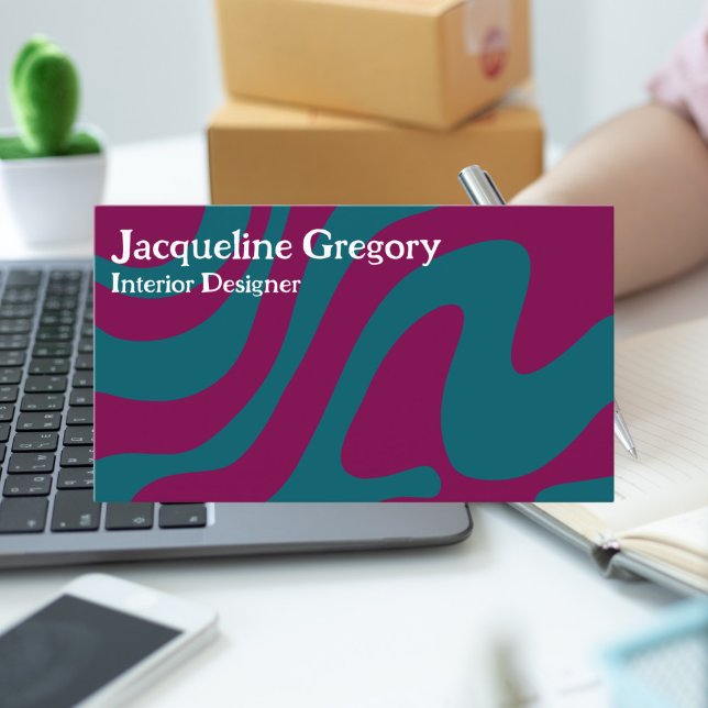 Cartão De Visita Linhas onduladas das bandas de zebra retrô persona (Criador carregado)