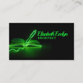 Cartão De Visita Linhas Verdes da Criação: Caneta e Livro