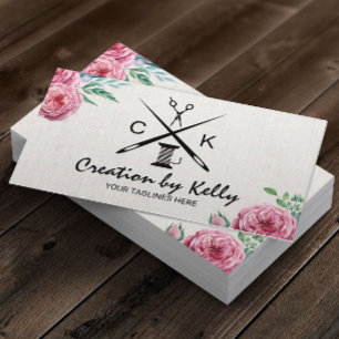 Cartão De Visita Linho floral Sewing do vintage da costureira da