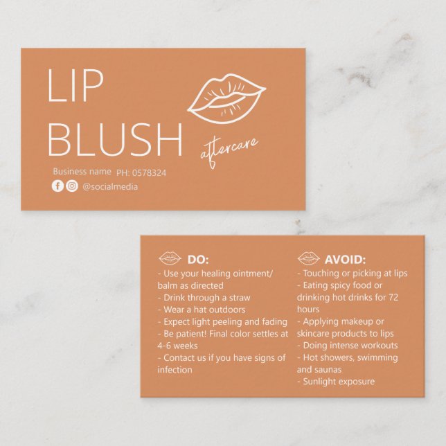 Cartão De Visita  Lip Blush Tattoo Aftercare Advice Card (Frente/Verso)