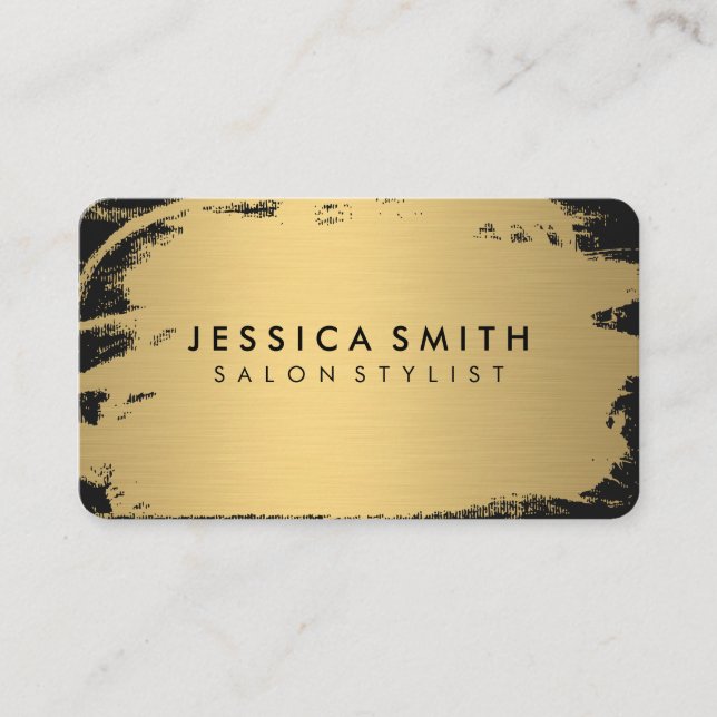 Cartão De Visita Líquido Elegante, Dourado e Preto Metálico (Frente)