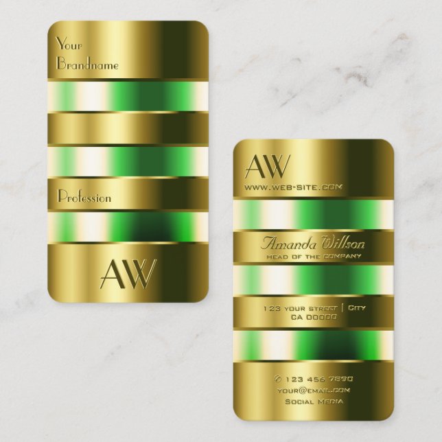 Cartão De Visita Líquidos Verdes Dourados com Reservatório de Vidro (Frente/Verso)