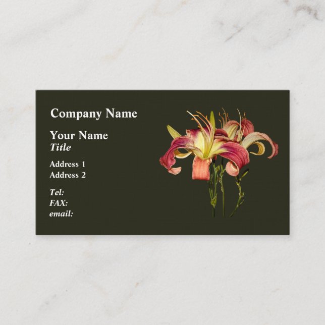 Cartão De Visita Lírios Rosa Escuros Com Centros Amarelos (Frente)