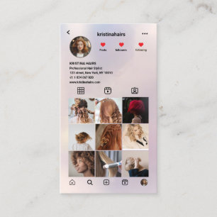 Cartão De Visita Lista de Cabelos Código QR Instagram Pastel Hologr