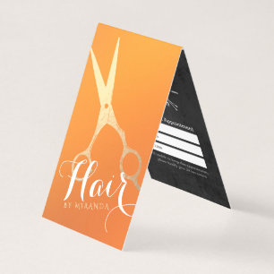 Cartão De Visita Lista de Hairstylist Makeup Orange Dourada Scissor