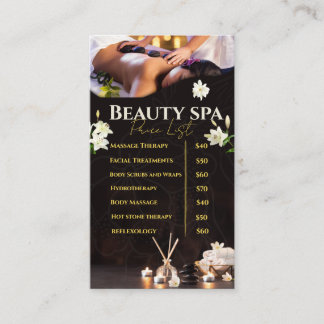 Cartão De Visita Lista de Preços de Serviços de Spa