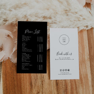 Cartão De Visita Lista de Preços Pretos para Caligrafia Simples Mod