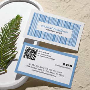 CARTÃO DE VISITA LISTRA DE PINCELADA DE ÁGUA AZUL COSTEIRA 