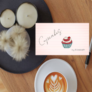 Cartão de Visita Listrado Chic Cupcake Cereja Doce