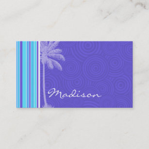 Cartão De Visita Listras azuis & roxas tropicais; Listrado
