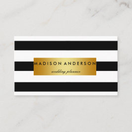 Cartão De Visita Listras chiques pretas & brancas no ouro