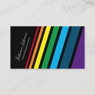 Cartão De Visita Listras coloridas do arco-íris elegantes em preto 
