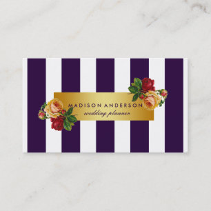 Cartão De Visita Listras Elegantes Azul Marinho Branco Floral Prata