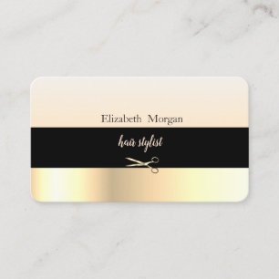 Cartão De Visita Listras Elegantes Modernas Preto, Dourado, Tesoura