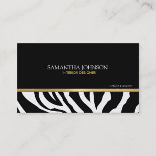 Cartão De Visita Listras pretas & Dourados modernas da zebra com