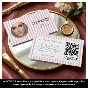 Cartão De Visita Listras Rosa Foto MUA Código QR Ícones Sociais B