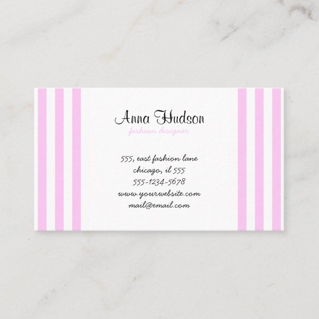 Cartão De Visita Listras Rosa, Listras Brancas, Padrões Laminados (Frente)