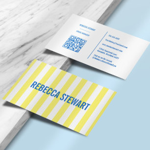 Cartão De Visita Listras Simples Moderno Amarelo e Azul Profissiona