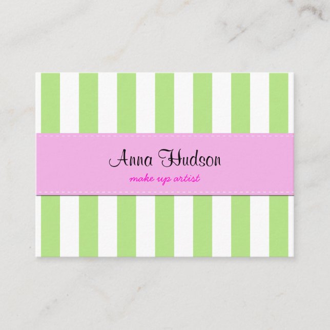 Cartão De Visita Listras Verdes, Listras Brancas, Padrão Lachado (Frente)