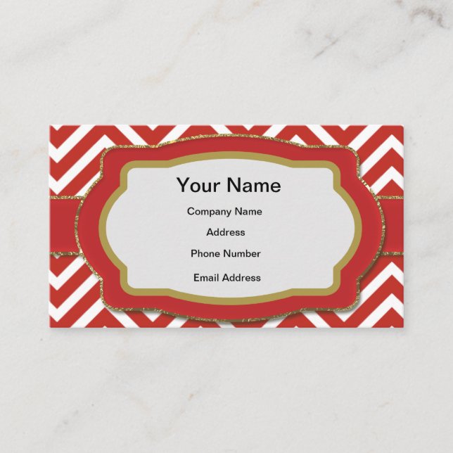 Cartão De Visita Listras vermelhas de Chevron (Frente)