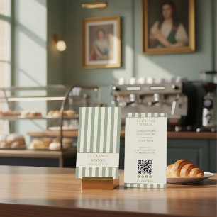 Cartão De Visita Listras Verticais Sage Francês Código QR Padaria