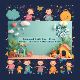 Cartão De Visita Little Steps Montessori Day Care QR Code Pastel