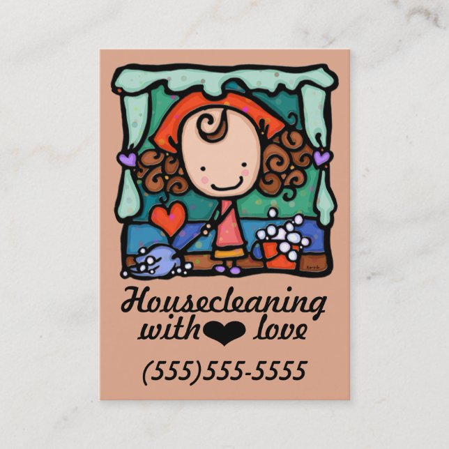 Cartão De Visita LittleGirlie que housecleaning o card_peach (Frente)