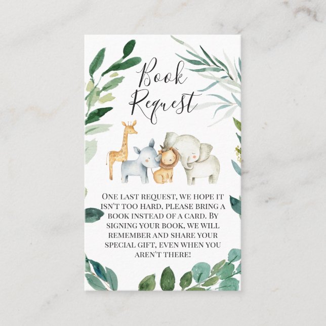 Cartão De Visita Livro de Animais Safari de Folhagem Verde Solicita (Frente)