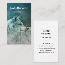 Cartão De Visita Lobo Cinza bonito numa Floresta Escura