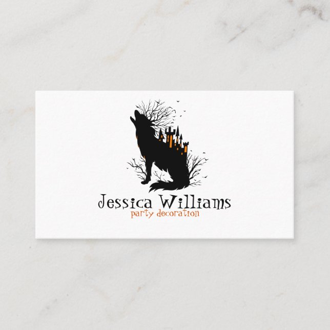 Cartão De Visita Lobo de Halloween Com Castelo de Spooky (Frente)