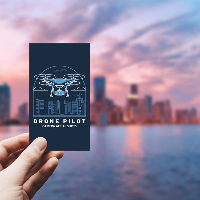 Cartão De Visita Localidade e arranha-céus - Piloto de drone vertic (City & Skyscrapers - Drone Pilot Vertical Business Card)