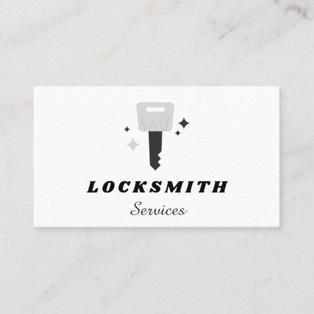 Cartão De Visita Locksmith Services Chave de Cinza e Sparkle Classi (Frente)