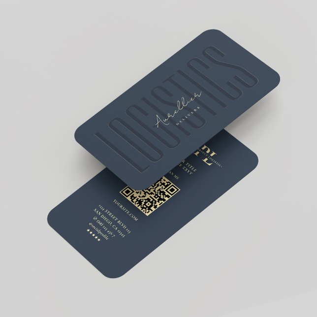 Cartão De Visita Logística de Entrega do Monograma Moderno Azul Esc (Modern Monogram Delivery Logistics Dark Blue Gold Business Card
)