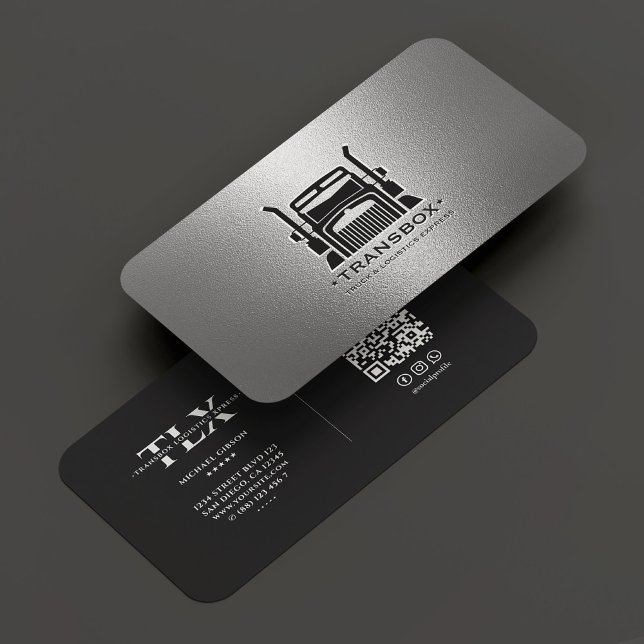 Cartão De Visita Logística Elegante de Prata Negra de Motorista de  (Modern Truck Driver Elegant Black Silver Logistics Business Card
)