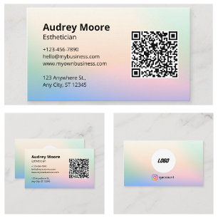 Cartão De Visita Logo Código QR Esteticista Aquarela