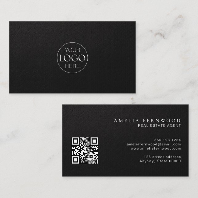 Cartão De Visita Logo | Luxury Leather Real Estate QR Code (Frente/Verso)
