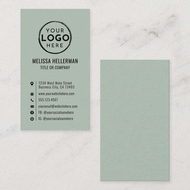 Cartão De Visita Logo Minimal Modern Vertical Sage Green (Frente/Verso)