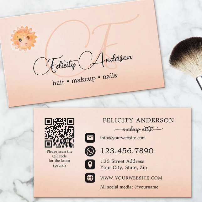 Cartão de Visita Logo QR Code Peach Beauty (Criador carregado)