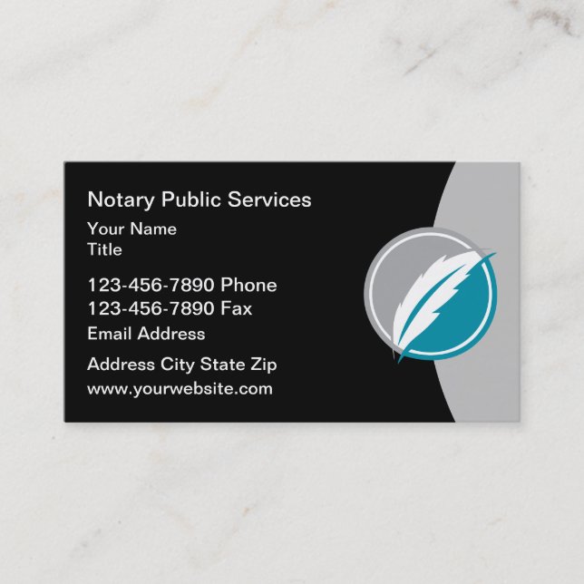 Cartão De Visita Logo Template Notary Public Business Card Design (Frente)