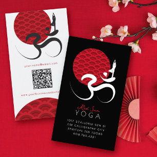 Cartão De Visita Logotipo animado índio espiritual do Red Sun Om Oh
