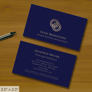 Cartão De Visita Logotipo azul e Dourado do Marinho Elegante