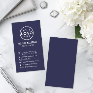 Cartão De Visita Logotipo Azul-Marinho Minimalista Moderno Vertical