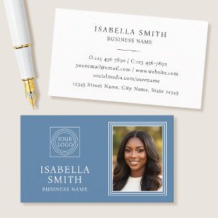 Cartão De Visita Logotipo Azul Profissional de Foto Personalizado E