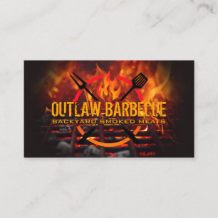 Cartão De Visita Logotipo BBQ   Grill-do-Fogo e Carvão