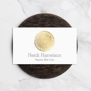 Cartão De Visita Logotipo Bela Elegante Mandala Faux Dourado
